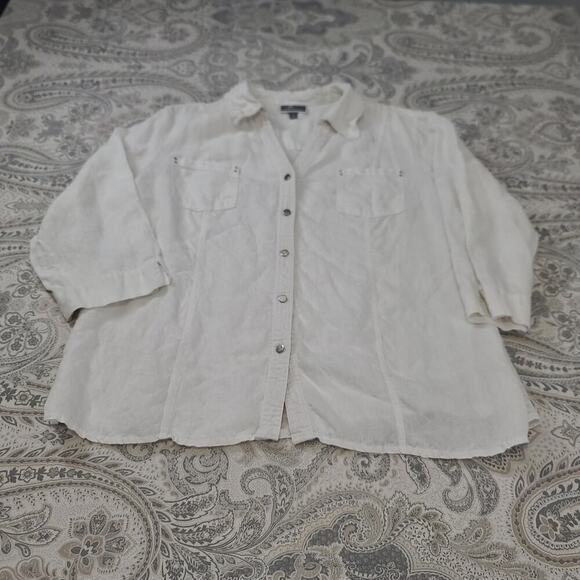 JM collection womens linen/cotton boxy button up white Sz 16 resort wear beachy - Picture 3 of 8